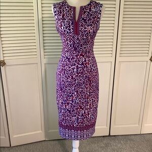 Maggy London Purple and White Jersey Sheath Midi Dress